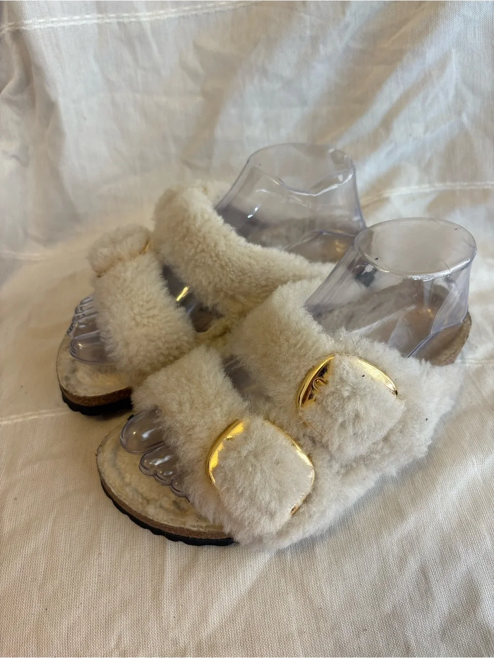 Birkenstock Arizona Big Buckle Shearling Slide Sandals Teddy Eggshell Women’s 36